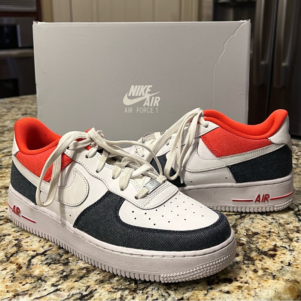 Nike Air Force 1 Low USA Size 7Y Midnight Navy White Denim DJ5180-100 EUC